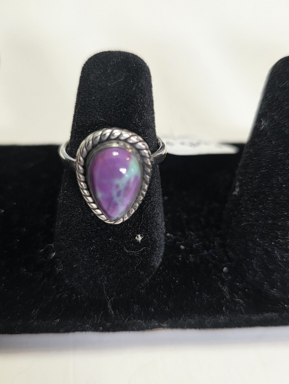 Sterling Silver Teardrop Purple Dyed Turquise Stone Ring